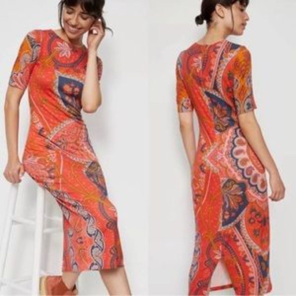 Anthropologie Farm Rio Giannina Knit Midi Dress Paisley Floral Plus Size 3X